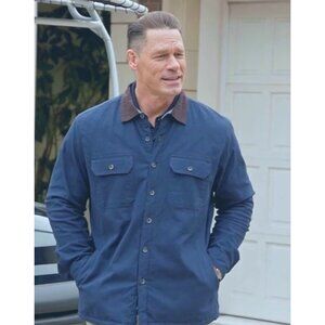 Tailor Vintage Mens Canvas Faux Shearling Fleece Lined Jacket Cord Collar Blue L